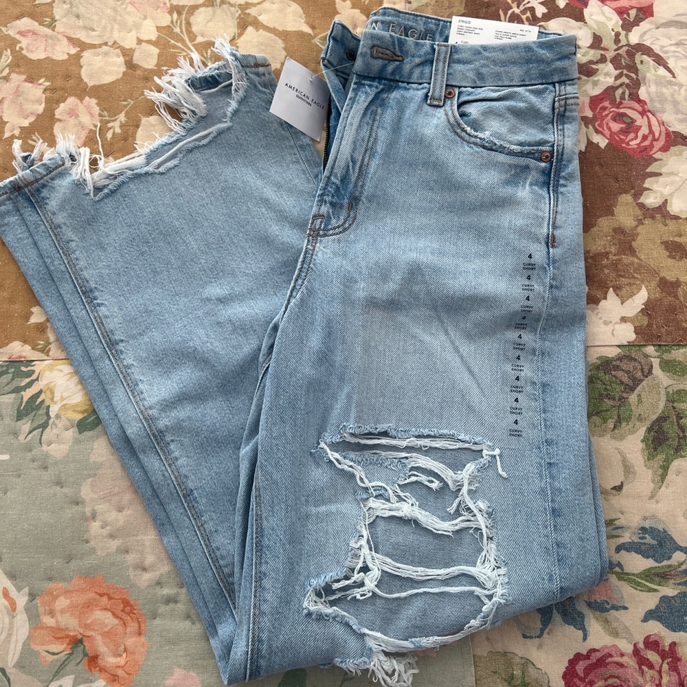 American Eagle Outfitters Light Blue Distressed Baggy straight